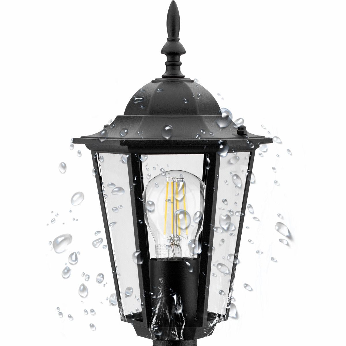 Stående udendørs lanterne 42cm – Sort – E27 fatning – Aluminium & glas – IP44