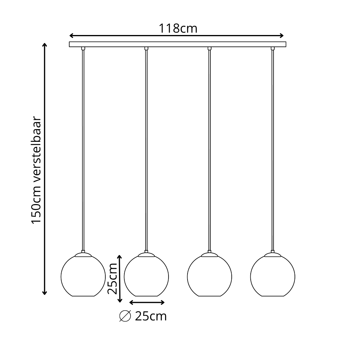 Pendellampe sort med røgfarvet glas – 4 aflang lyskilder | Xavi