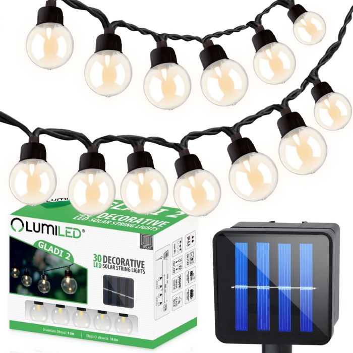 Solcelledrevet haveguirlande – 50x LED-pærer – 16,7m – Varm hvid 3000K