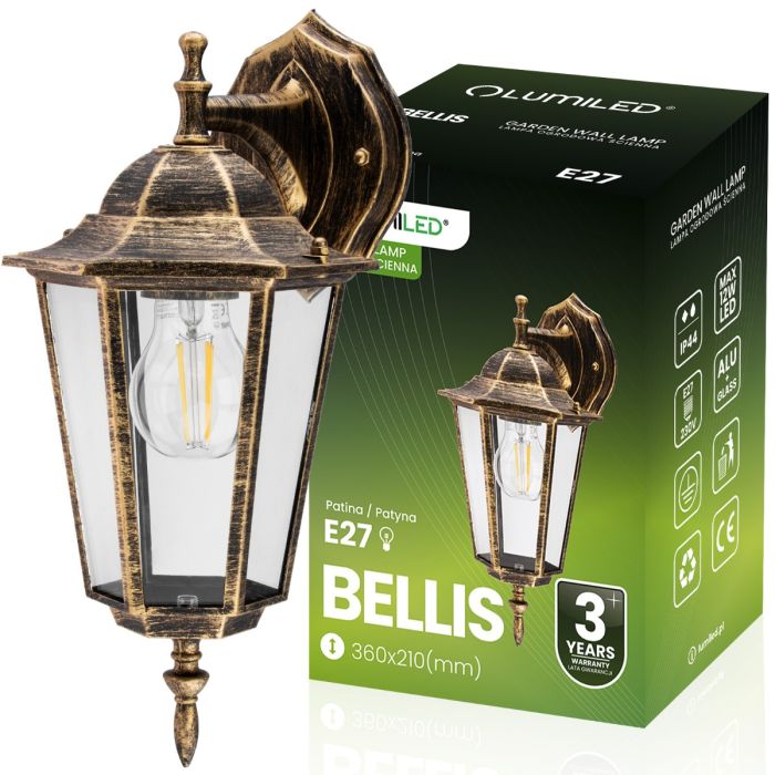 Buitenwandlamp Down – E27 Gevellantaarn in Patina Stijl