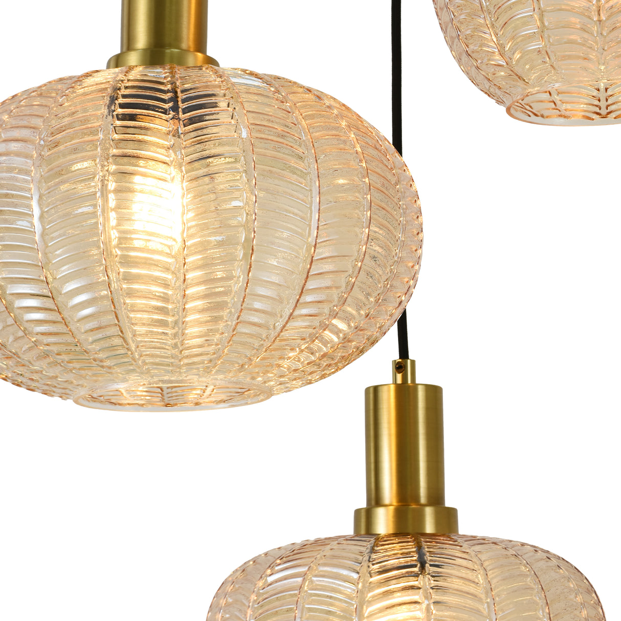 Pendellampe Sort med Messing og Ravfarvet Glas – 3 Lyskilder - Liva