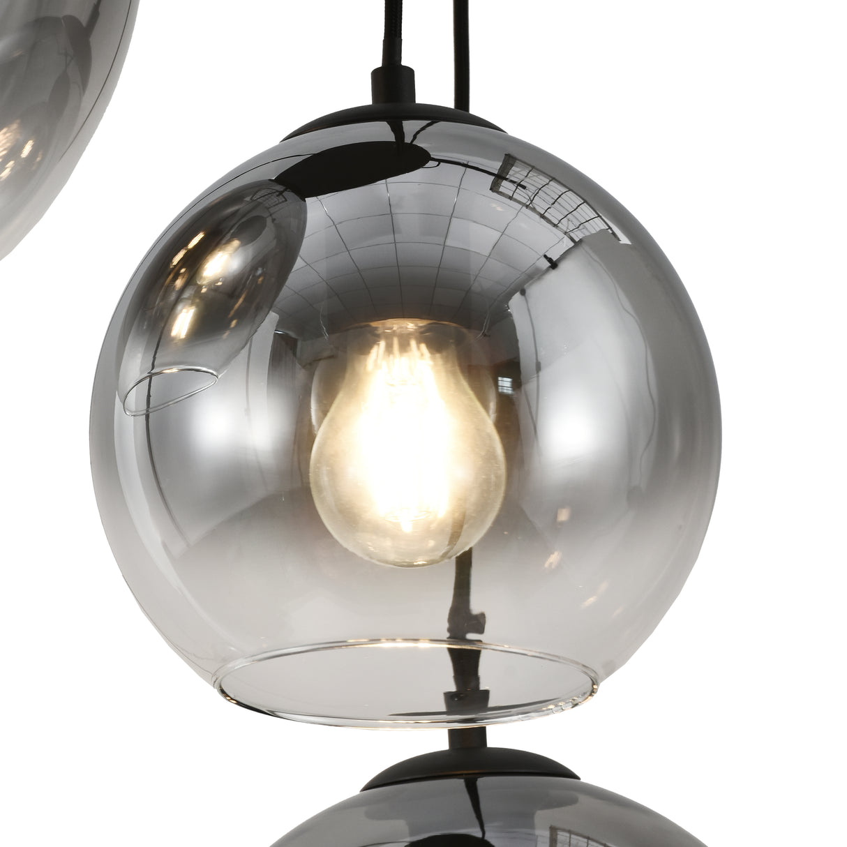 Marie pendellampe - Sort med falmet glas - 5 lyspunkter - Rund