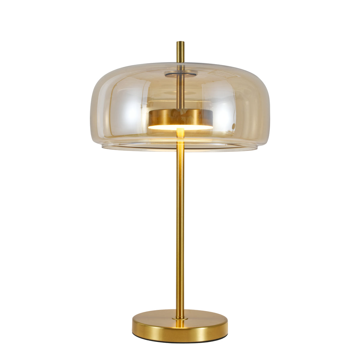 Lune bordlampe - Messing med ravfarvet glas - Integreret lyskilde