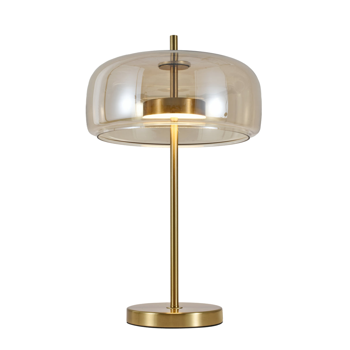 Lune bordlampe - Messing med ravfarvet glas - Integreret lyskilde