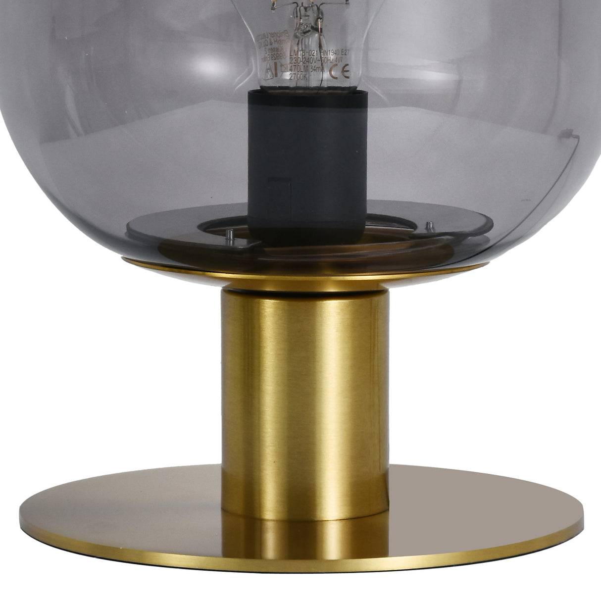 Laura bordlampe - Messing med røgfarvet glas