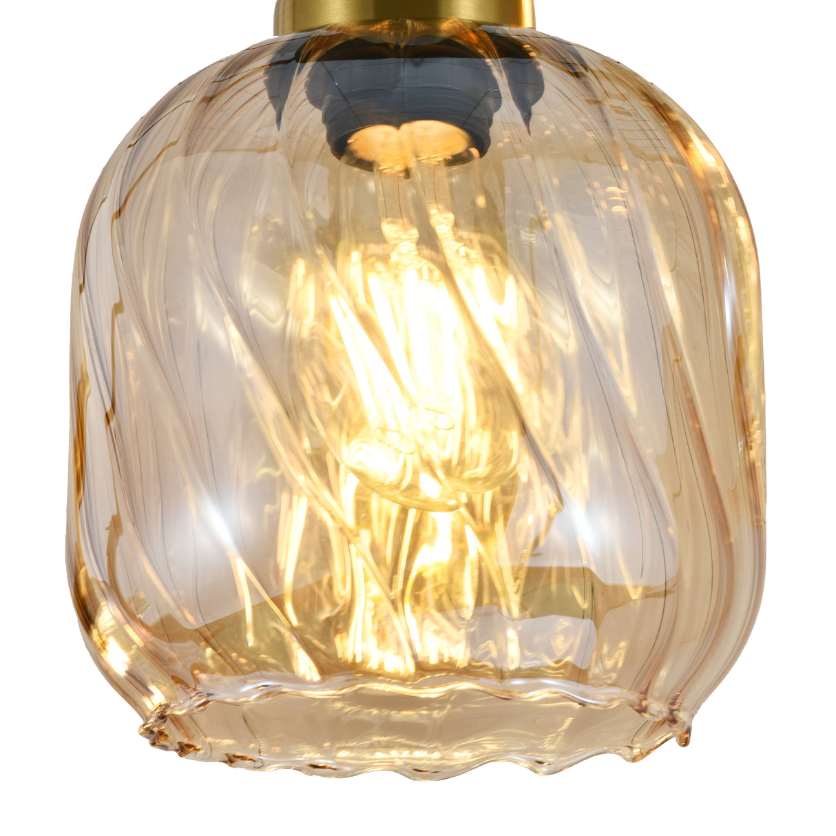 Pendellampe Sort med Messing og Ravfarvet Glas – 5 Lys - Noah