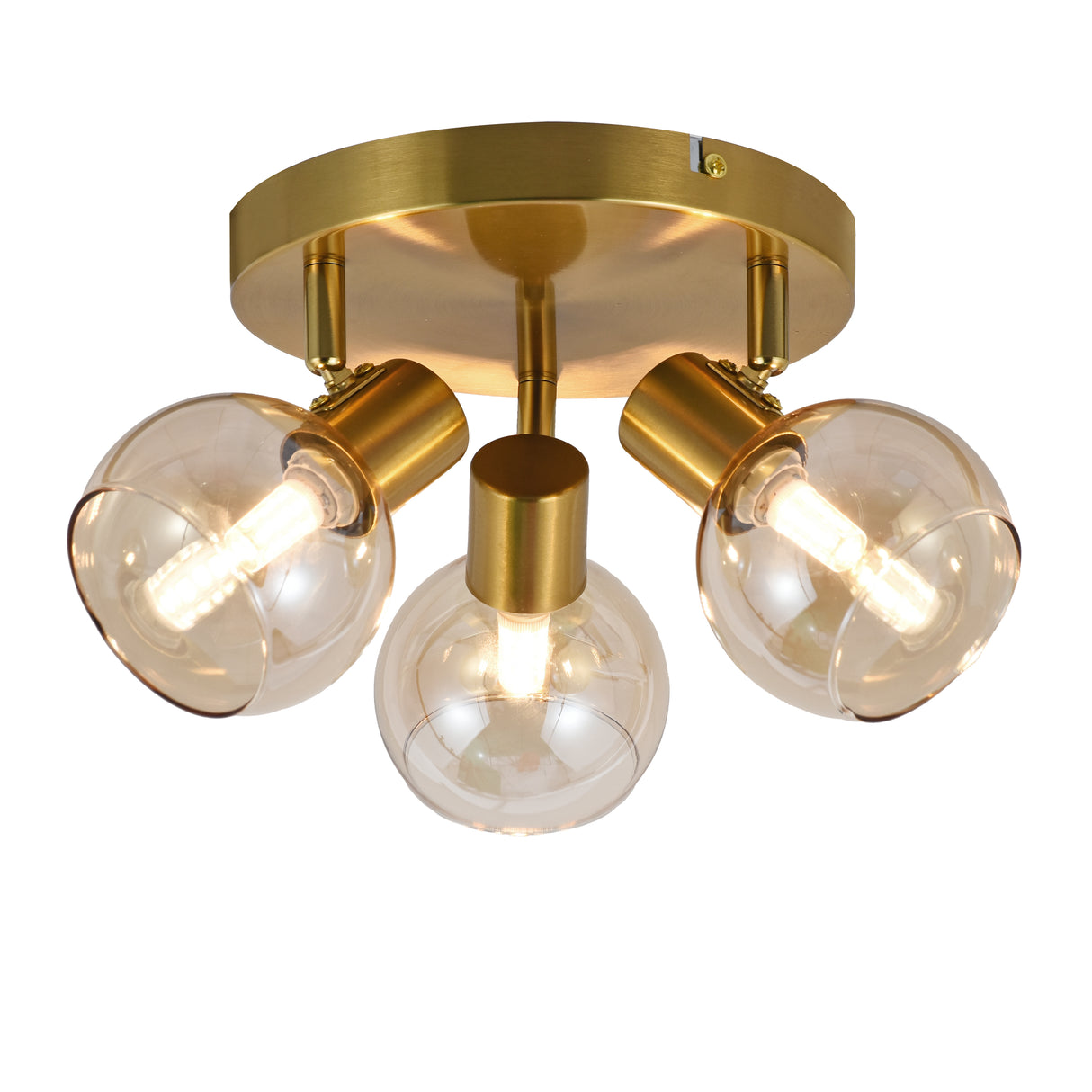 Loftlampe Guld - 3 Ravfarvede Glaskugler - Nora
