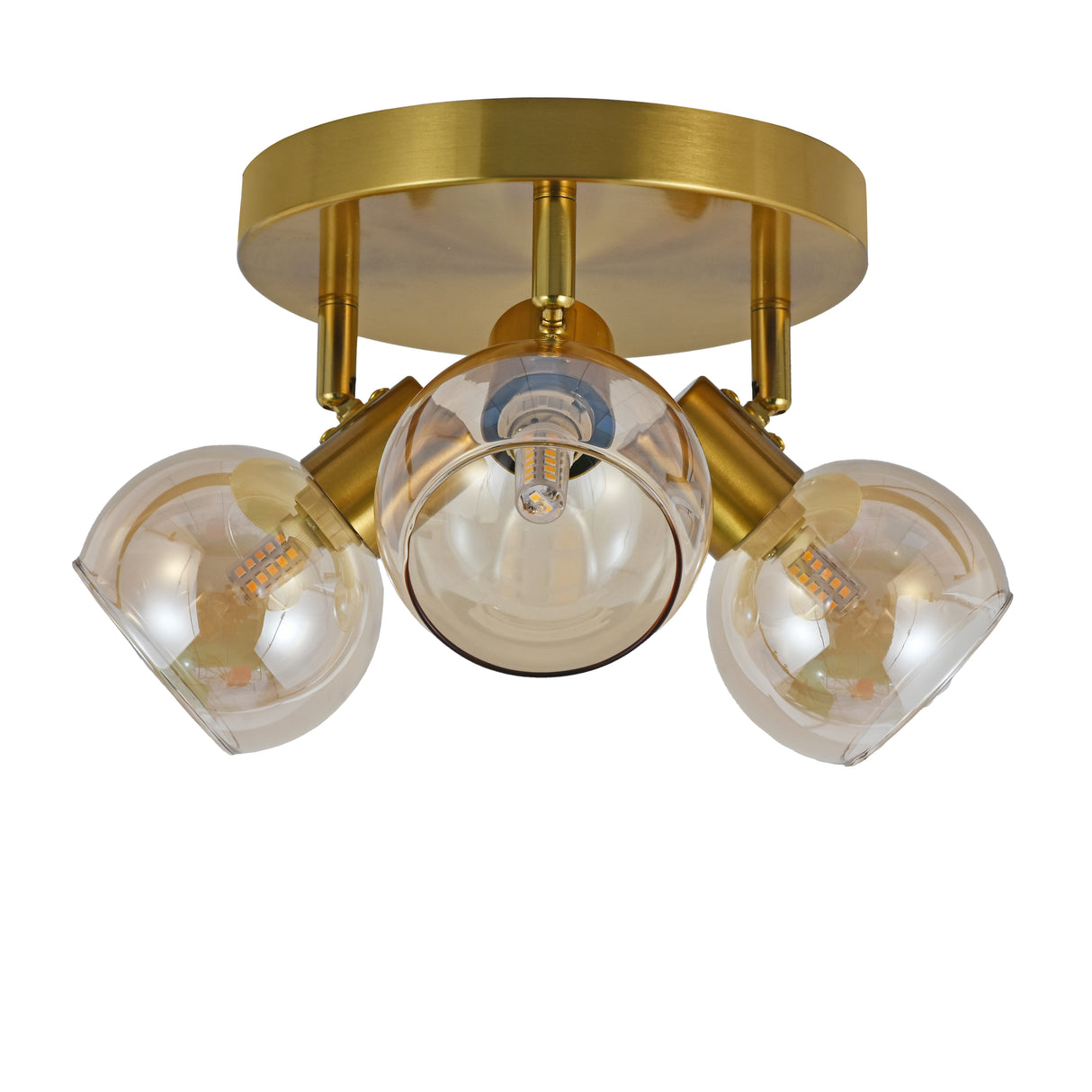 Loftlampe Guld - 3 Ravfarvede Glaskugler - Nora