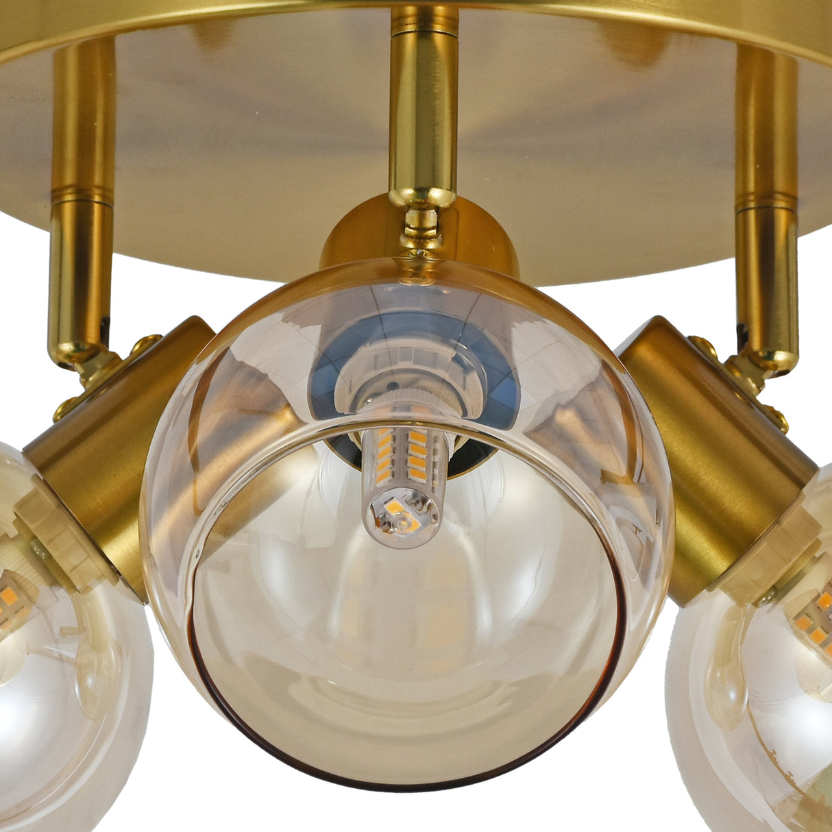 Loftlampe Guld - 3 Ravfarvede Glaskugler - Nora