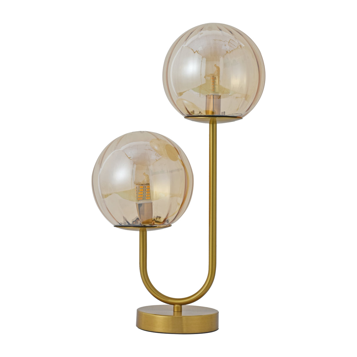 Bordlampe Linda - Messing med ravfarvet glas - 2 lys