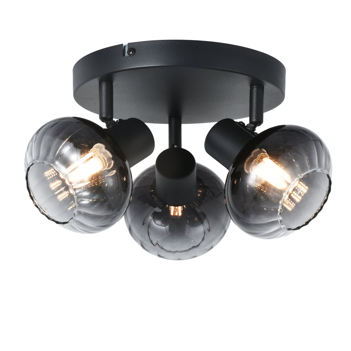 Loftlampe Sort - 3 røgfarvede glaskugler - Yaro