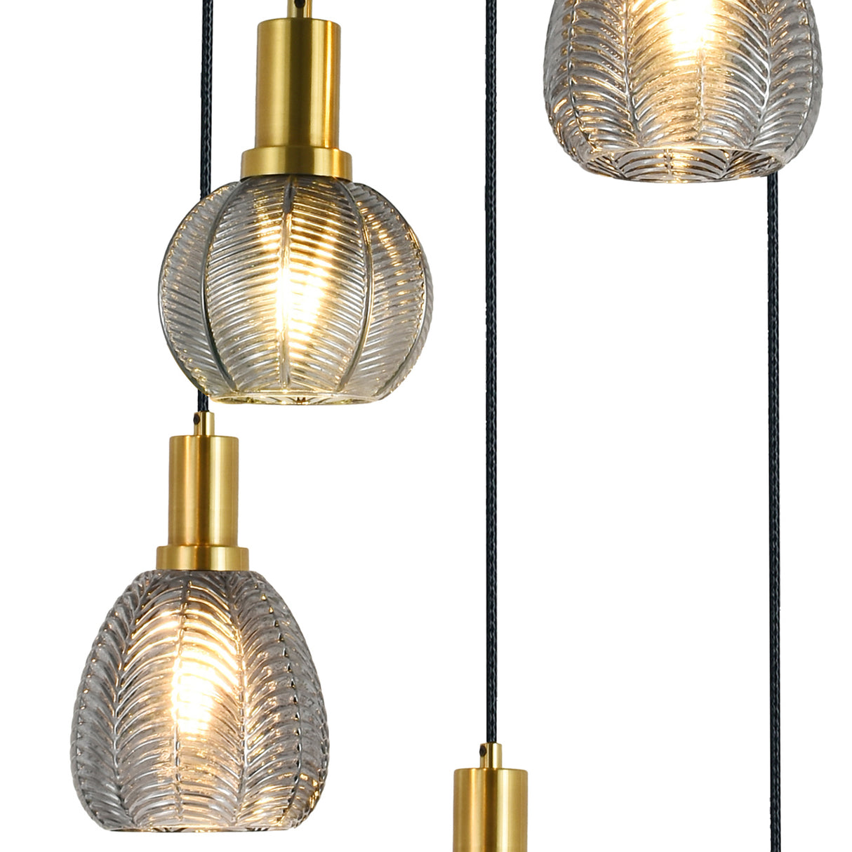 Sanne pendellampe - Sort med røget glas og messing - 5 lyspunkter