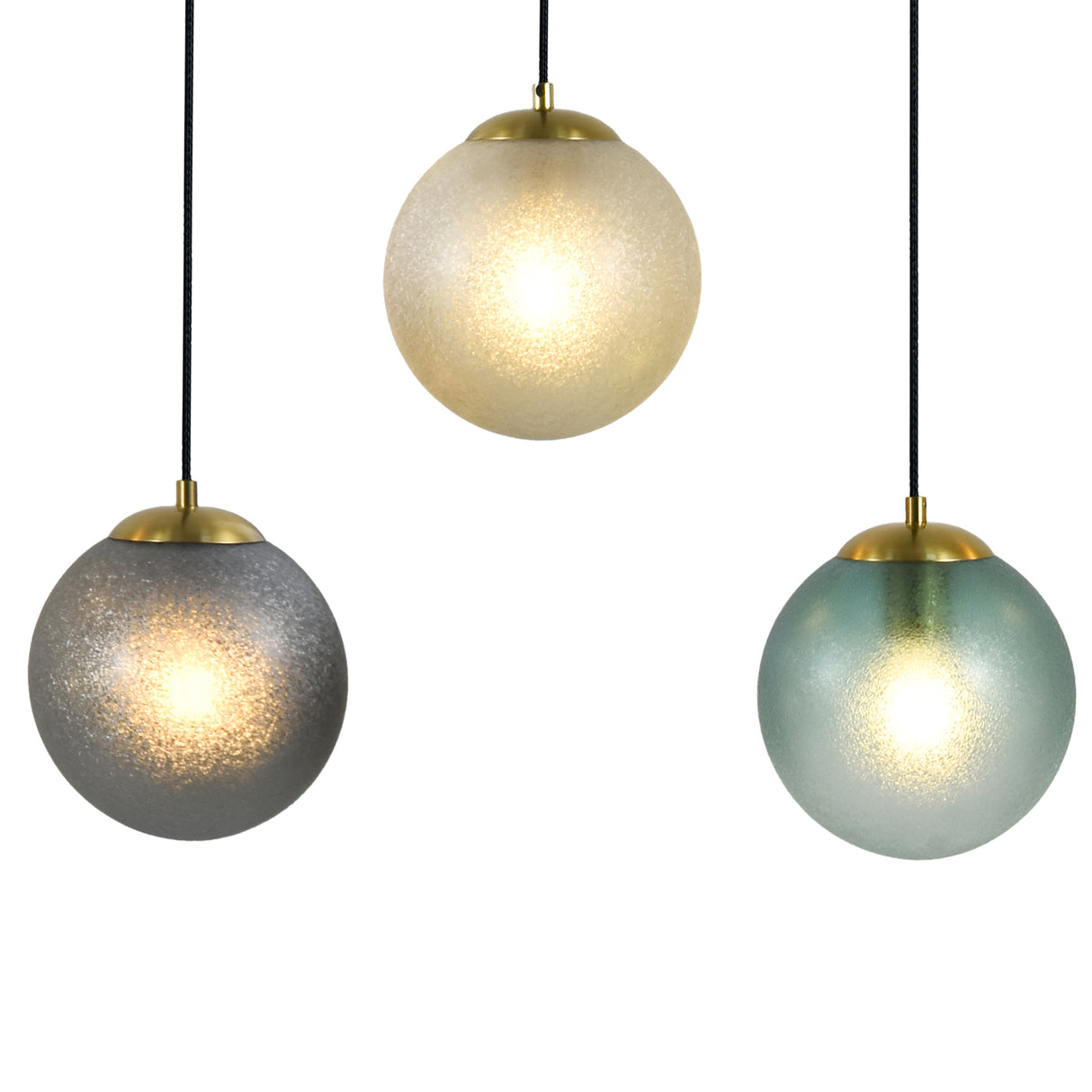 Noor pendellampe - 5 farvede kugler med sort/messing