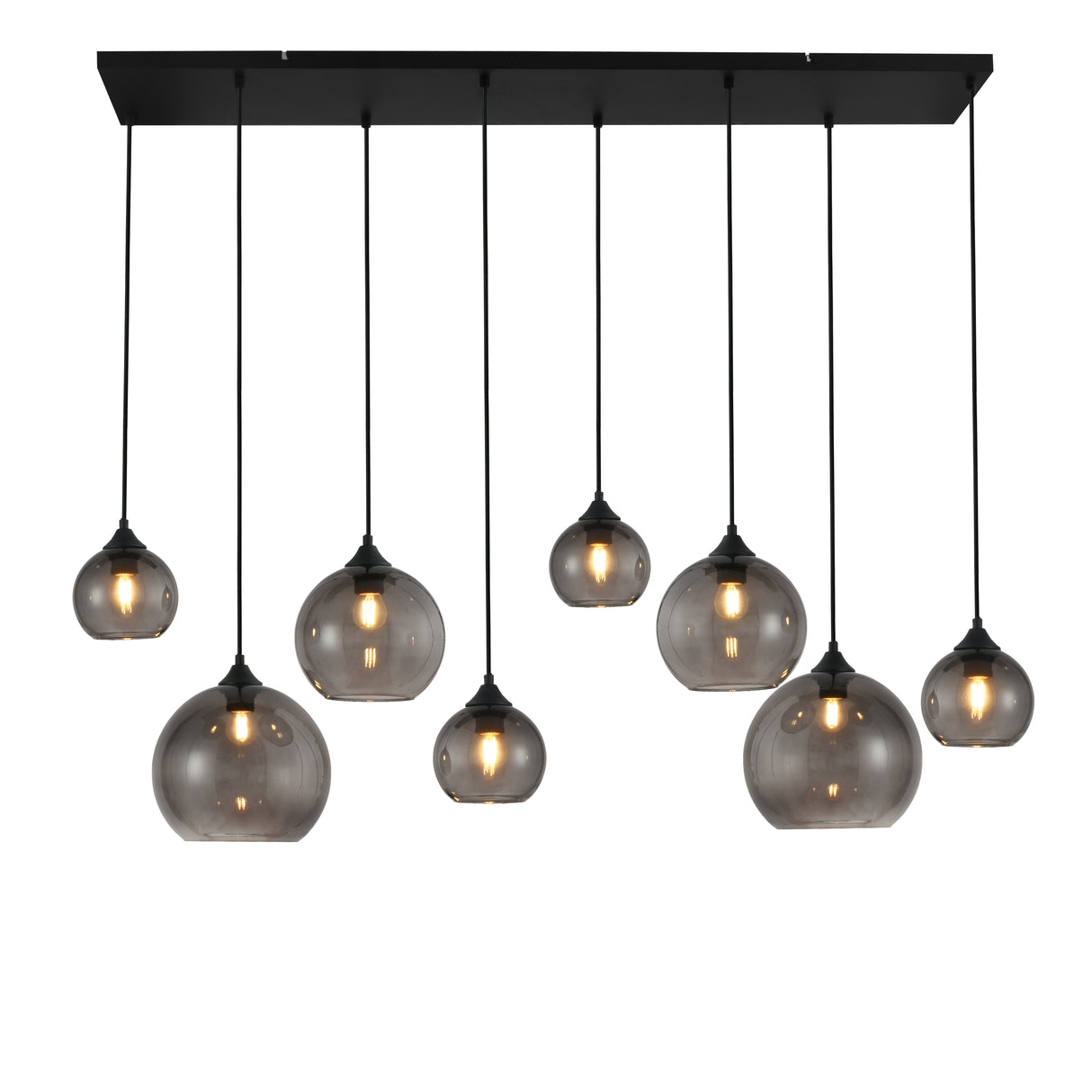 Hanglamp zwart met smoke glas ovaal 8-lichts