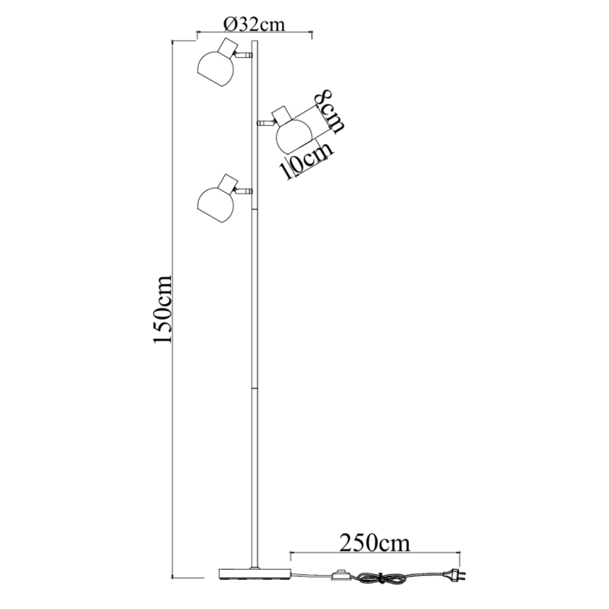 Gulvlampe Fleur - Sort med røgfarvet glas - 3 lys