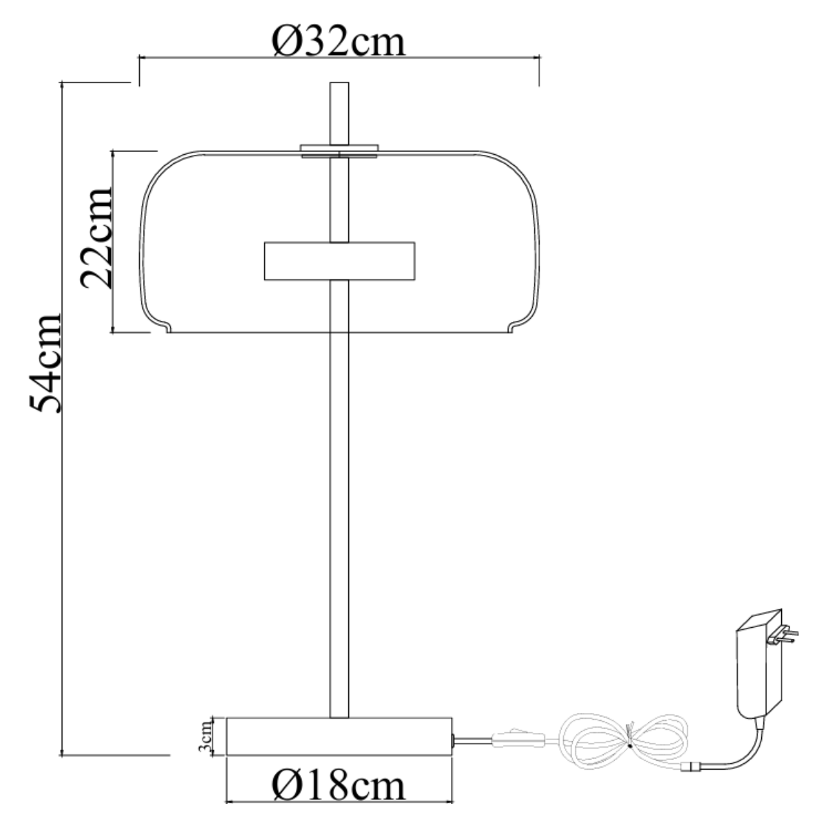 Lune bordlampe - Messing med ravfarvet glas - Integreret lyskilde