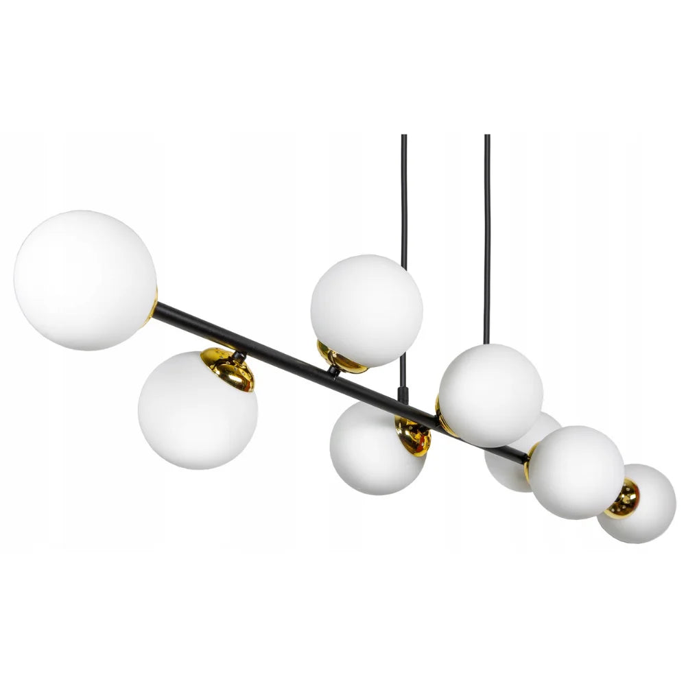 Hanglamp wit bol zwart goud met 8 lichtpunten