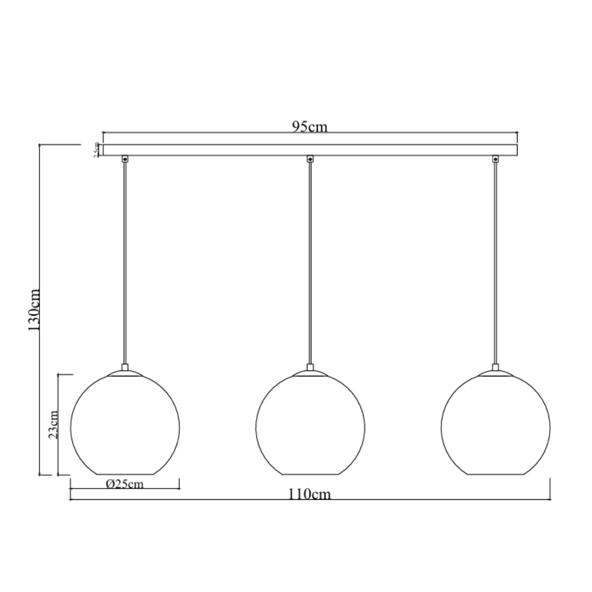 Sort pendellampe med falmet glas – 3 aflang lyskilder | Monari