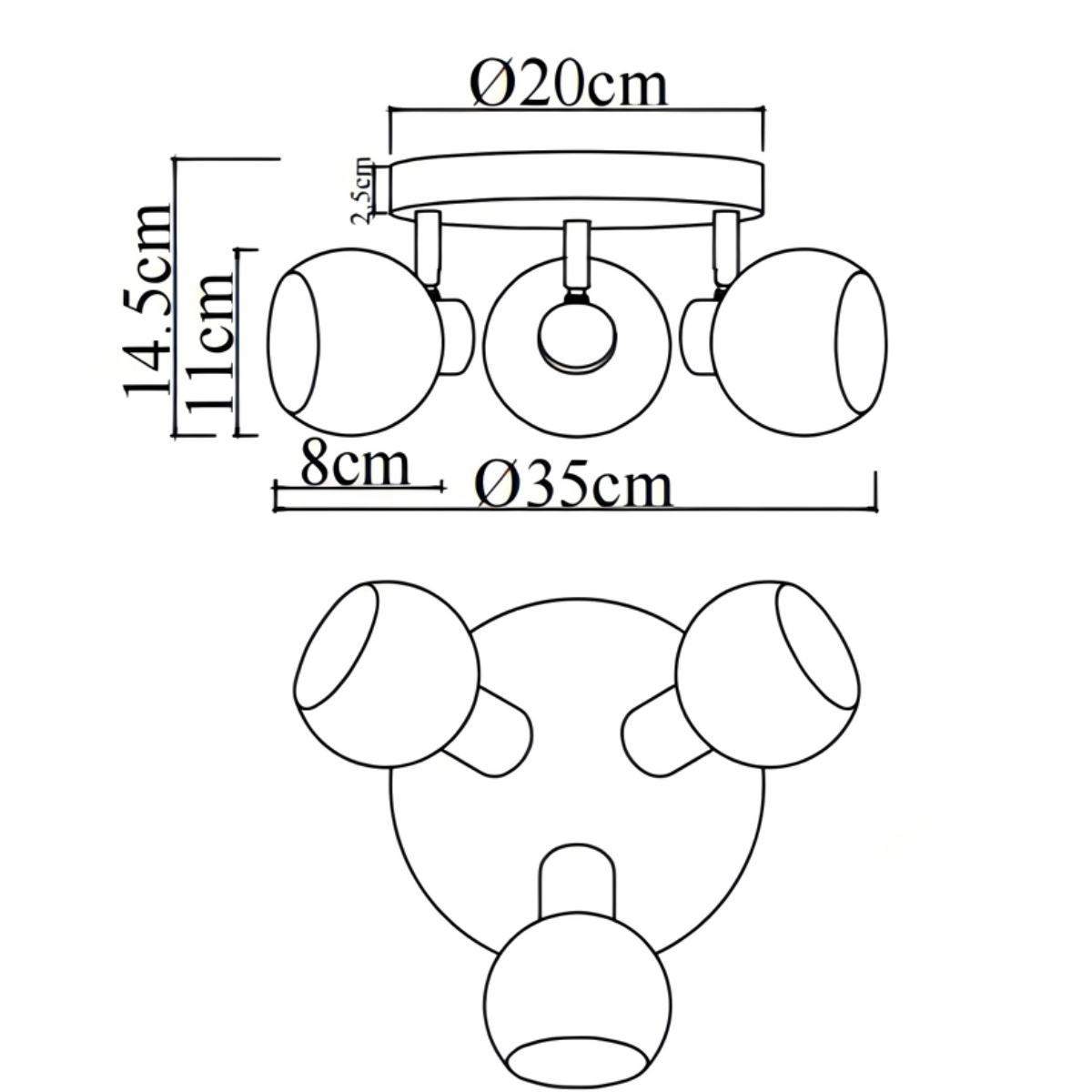 Loftlampe Guld - 3 Ravfarvede Glaskugler - Nora