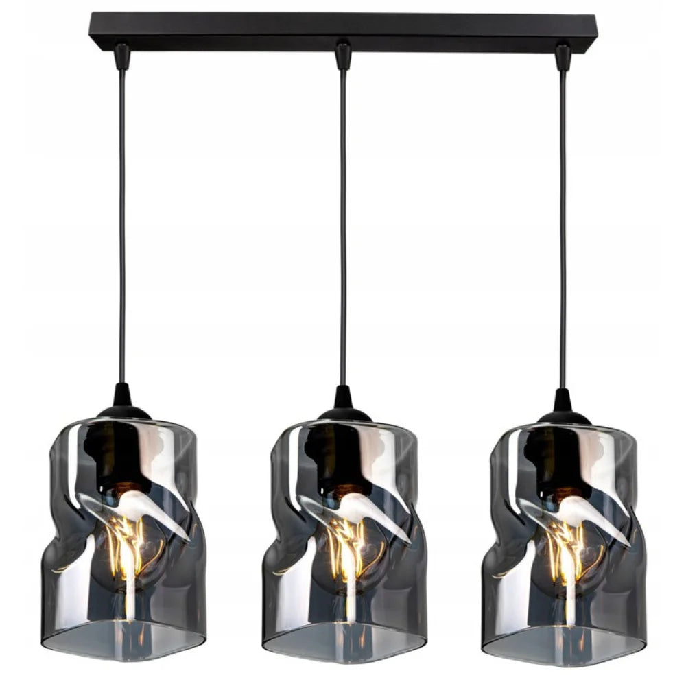 Glazen industriële hanglamp Twistlux zwart boven eettafel