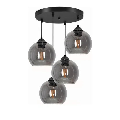 Industriële hanglamp met zwart frame en smoke glas kappen