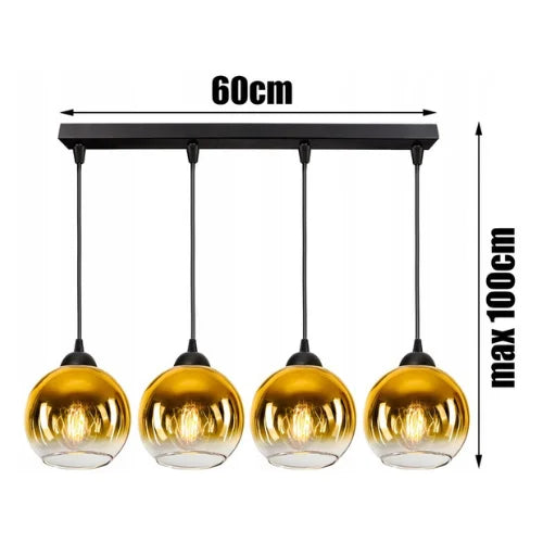 Langwerpige hanglamp goud 4-lichts industrieel boven eettafel