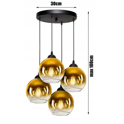 Hanglamp industrieel 4-lichts goud met ronde zwarte details