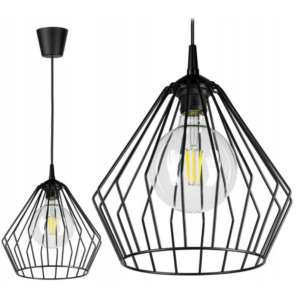 Zwarte hanglamp staal met geometrische diamantvorm