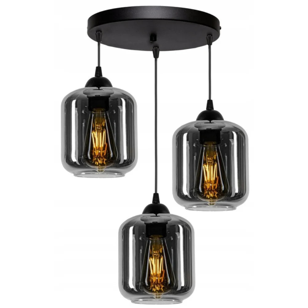 Hanglamp industrieel rookglas zwart boven eettafel