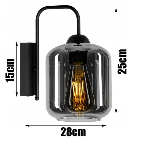 wandlamp industrieel zwart met smoke glas voor moderne ruimtes