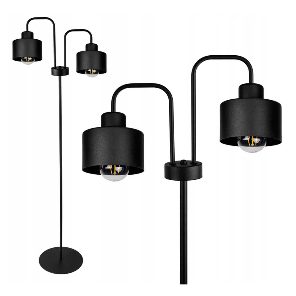 Staande lamp industrieel zwart met dubbele lichtbronnen