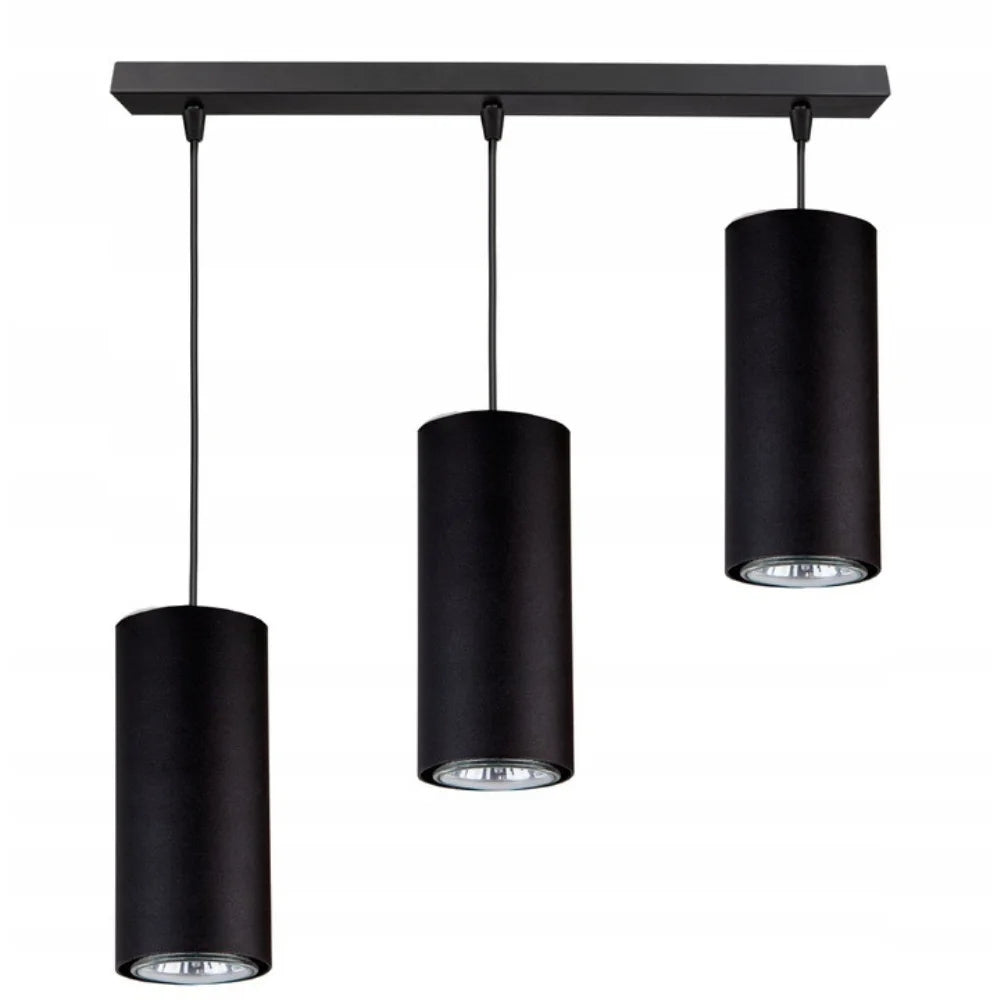 langwerpige hanglamp zwart industrieel 3-lichts eettafel