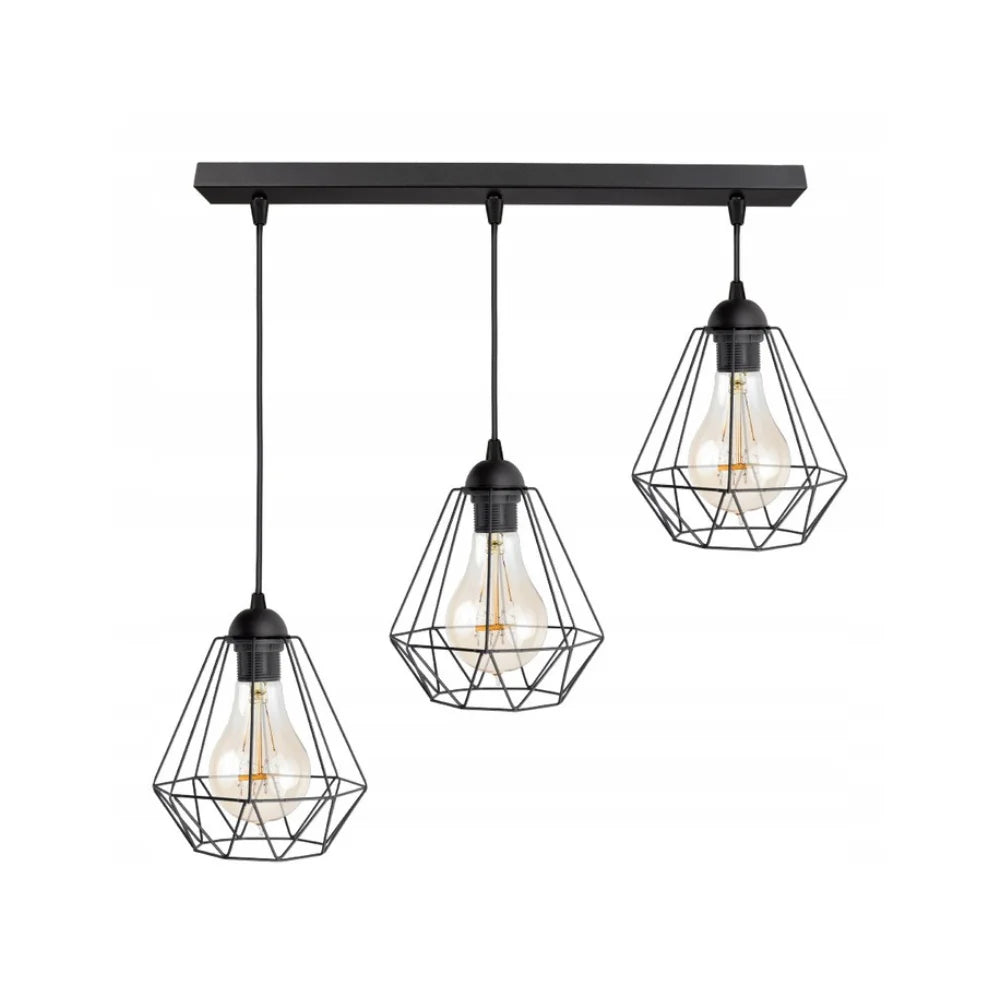 Hanglamp 3-lichts zwart met draadkappen voor woonkamer