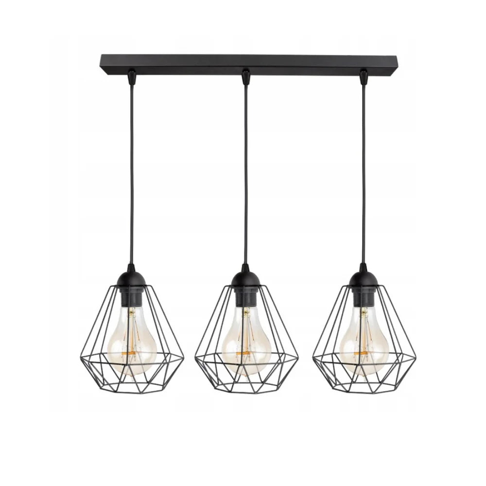 Hanglamp 3-lichts zwart met draadkappen voor woonkamer