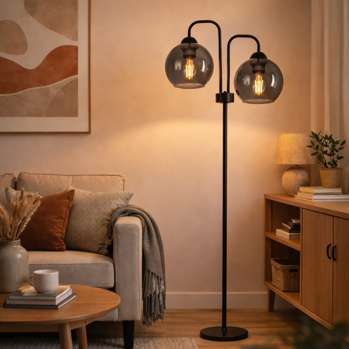 Industriel gulvlampe med 2 lamper 'Smoke'