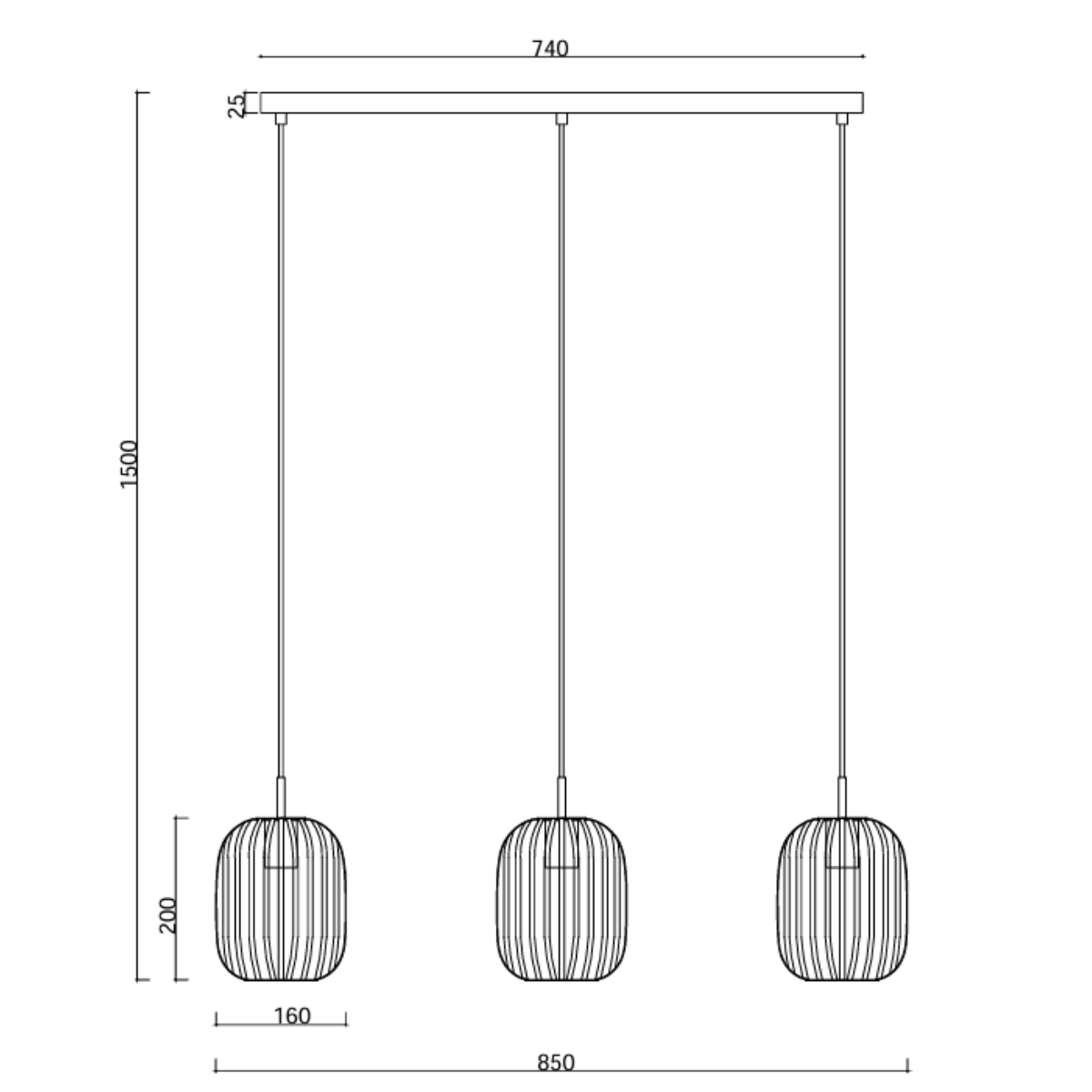 Hanglamp - Beige - 3 Lichts - Langwerpig - Woonkamer - Eetkamer - Nova