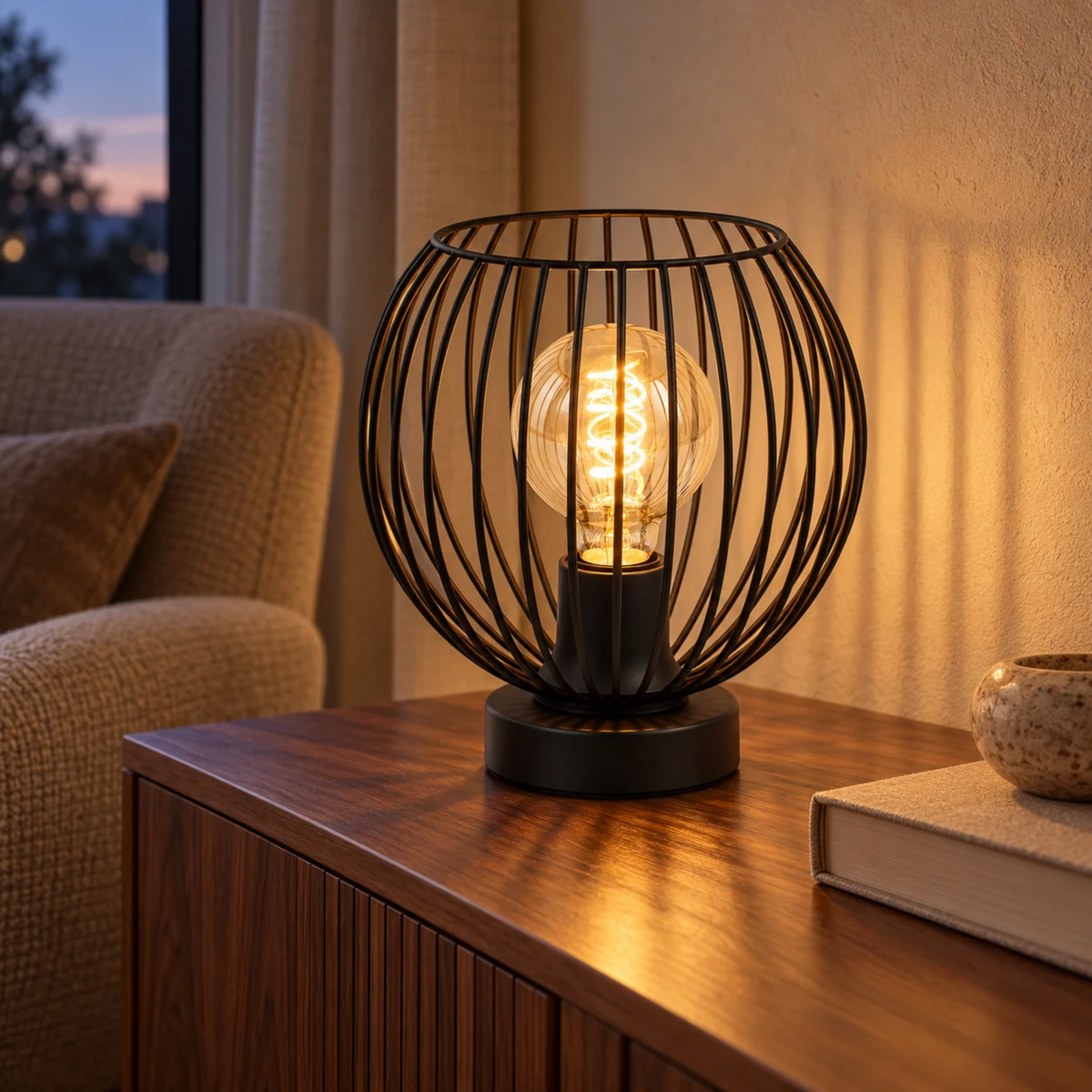 Bordlampe Tess - Sort med røgfarvet glas