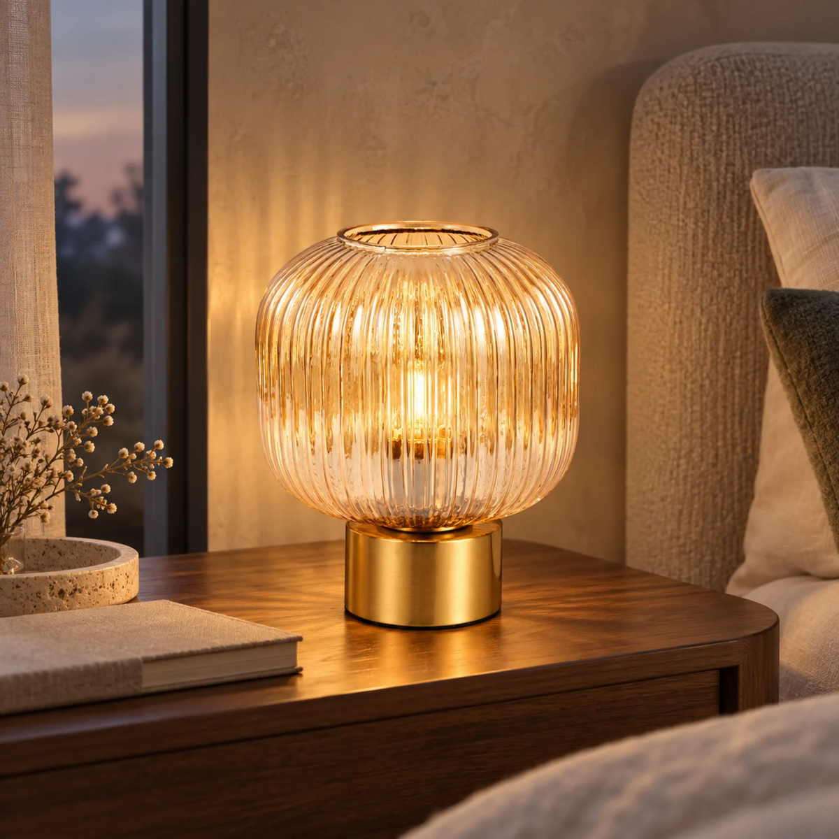 Bordlampe Tess - Sort med røgfarvet glas
