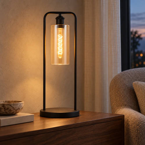 Bordlampe Tess - Sort med røgfarvet glas