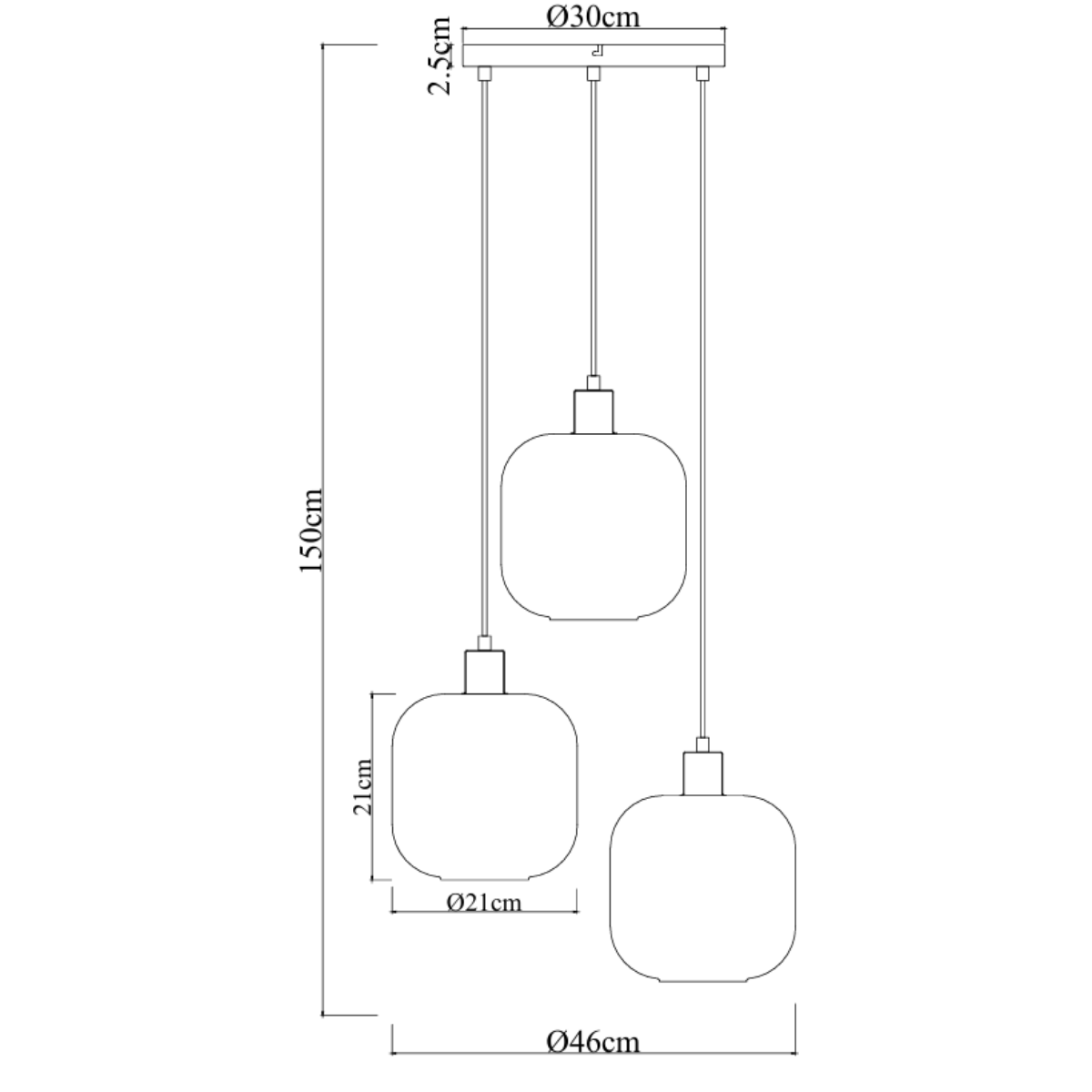 Remco Pendellampe – 3 Lys – Røget Glaskugler