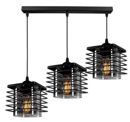 zwarte hanglamp industrieel met draad en glaskappen