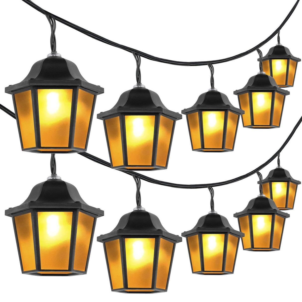 10x LED-lanterner – 3,8m – Varm hvid 3000K – Dekorative og vejrbestandige