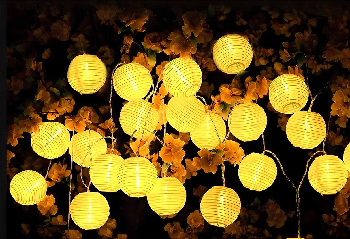 Solcelledrevet havelyskæde – 20 LED-lanterner – 7,59 m – varm hvid 3000K