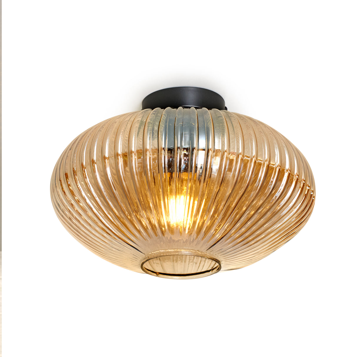 Design Loftlampe Rund Ravfarvet Glas - Amelie