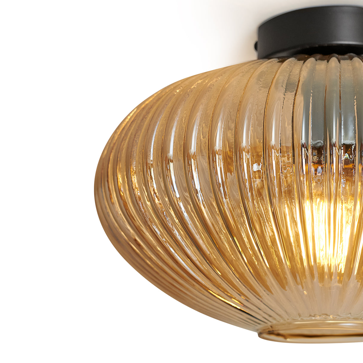 Design Loftlampe Rund Ravfarvet Glas - Amelie