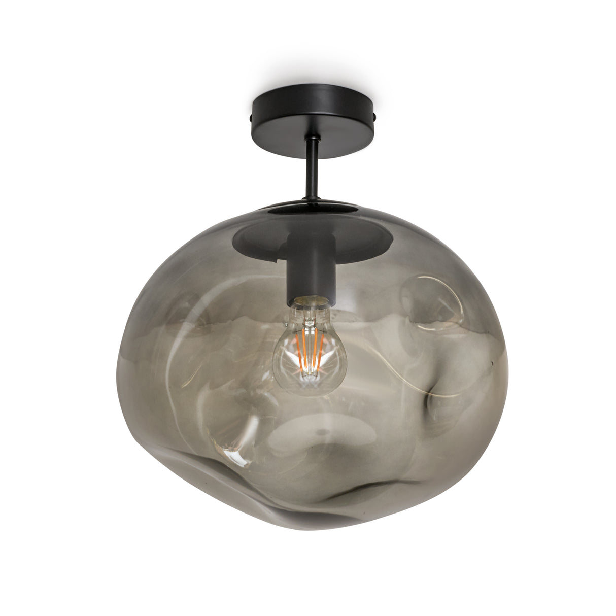 Glazen Plafondlamp Zwart met Smoke glas – Marly