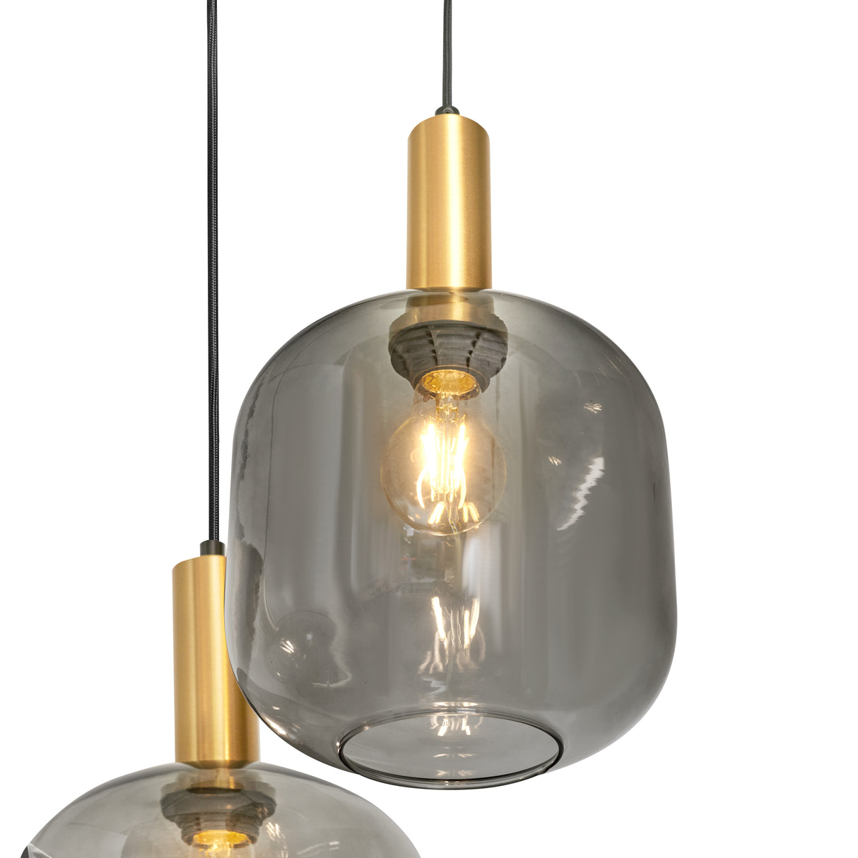 Hanglamp Zwart met Messing en Smoke Glas – 3-Lichts - Aura Trio