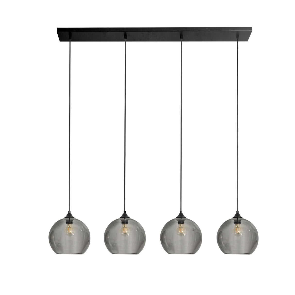 Hanglamp Zwart met Smoke Glas – 4-Lichts Langwerpig | Xavi