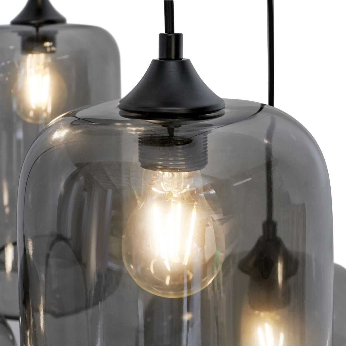 Hængelampe med 5 lys i mix | Røget glas | Industriel | Stue | Spisestue | Røget | Sort