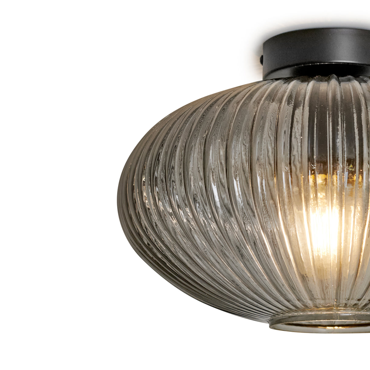 Design Loftlampe Rund Røget Glas -